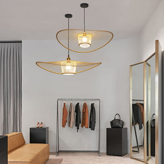 Minimalist Bamboo Lotus Leaf Suspension Pendant Light - 1 Head Wood Ceiling Fixture