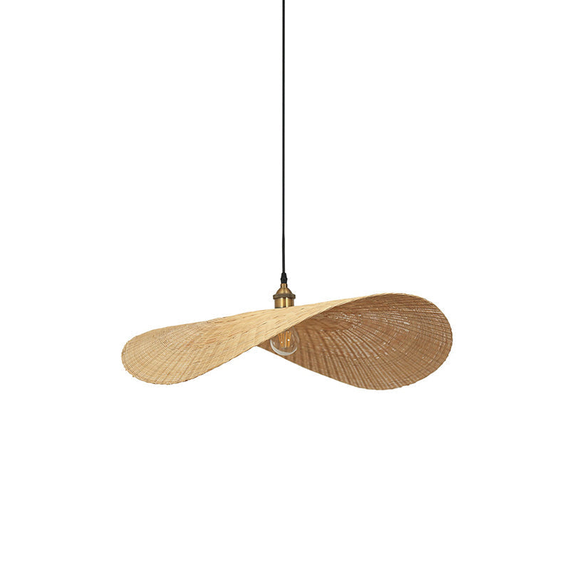 Minimalist Bamboo Lotus Leaf Suspension Pendant Light - 1 Head Wood Ceiling Fixture