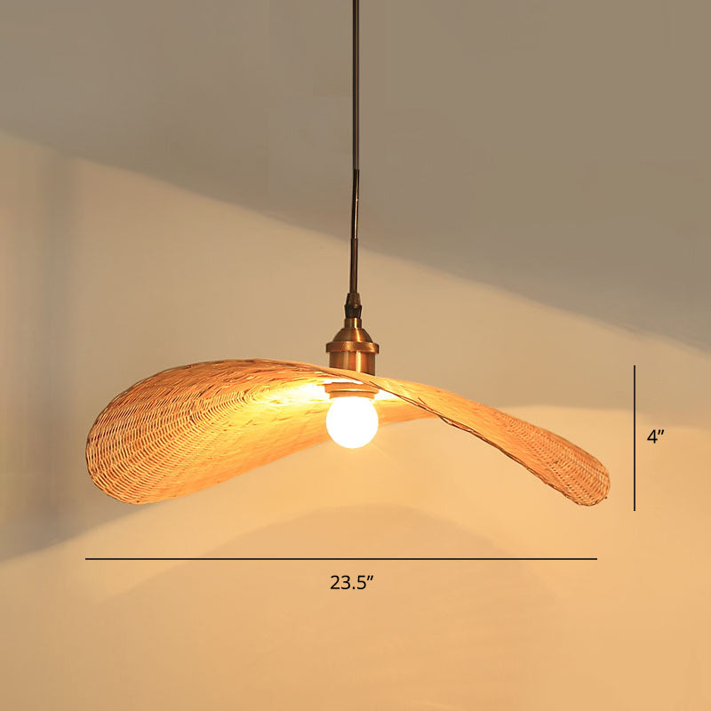 Minimalist Bamboo Lotus Leaf Suspension Pendant Light - 1 Head Wood Ceiling Fixture