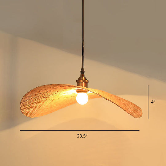 Minimalist Bamboo Lotus Leaf Suspension Pendant Light - 1 Head Wood Ceiling Fixture