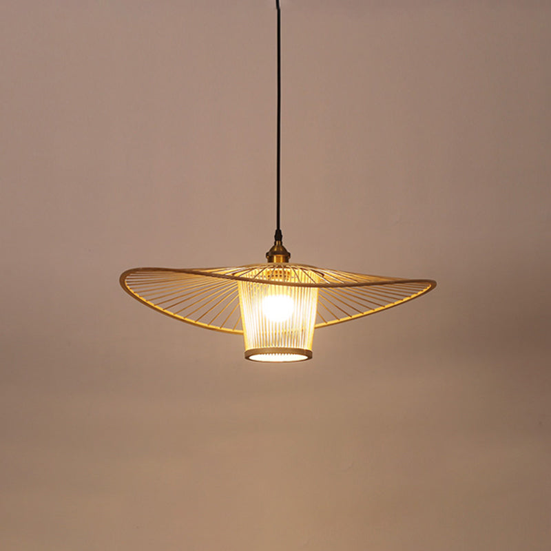 Minimalist Bamboo Lotus Leaf Suspension Pendant Light - 1 Head Wood Ceiling Fixture