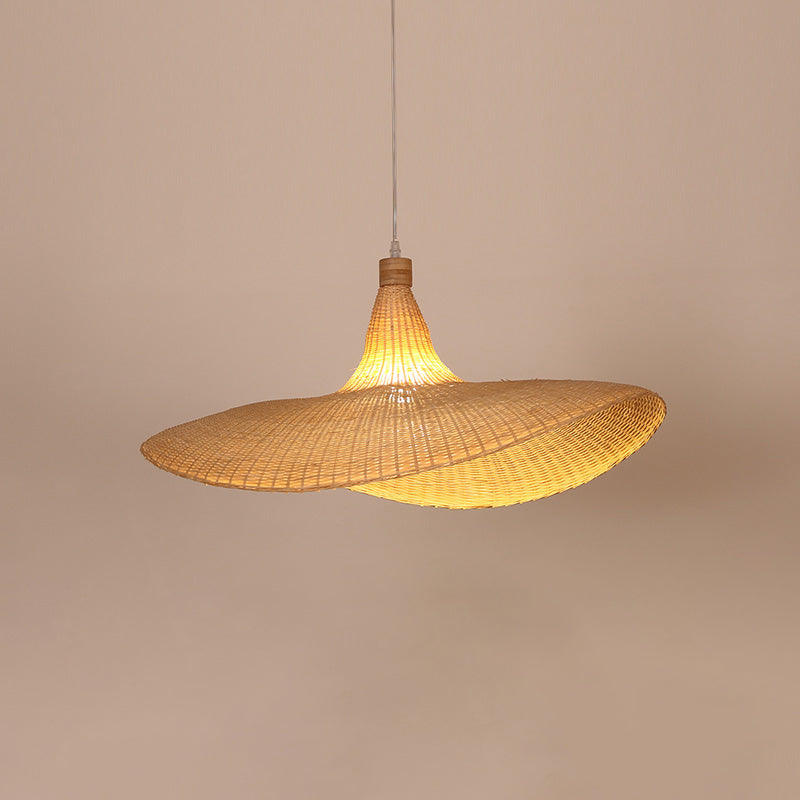 Minimalist Bamboo Lotus Leaf Suspension Pendant Light - 1 Head Wood Ceiling Fixture