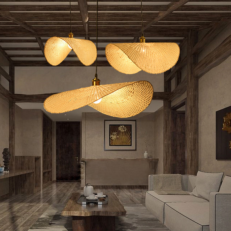 Bamboo Lotus Leaf Ceiling Light - Modern Single-Bulb Wood Pendant