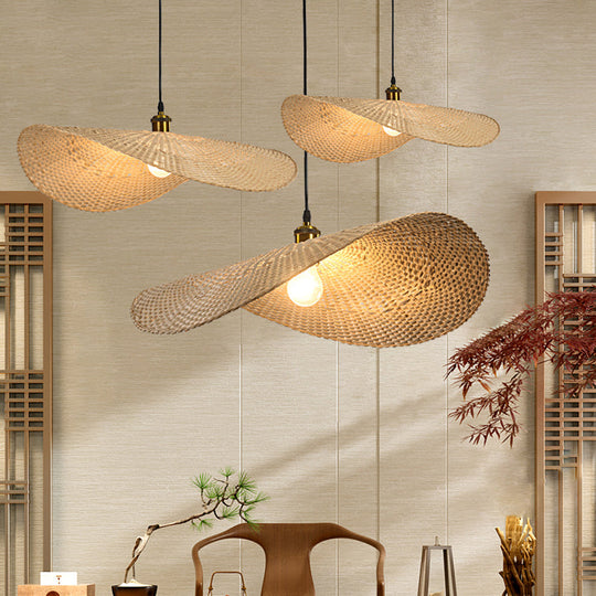 Bamboo Lotus Leaf Ceiling Light - Modern Single-Bulb Wood Pendant