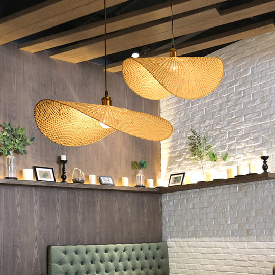 Bamboo Lotus Leaf Ceiling Light - Modern Single-Bulb Wood Pendant