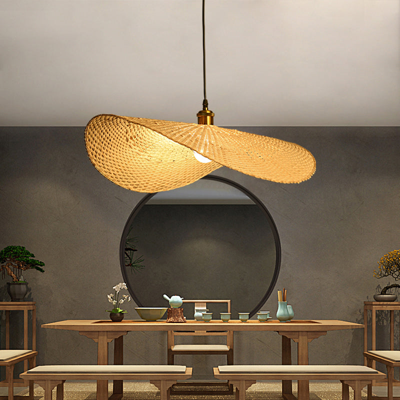 Bamboo Lotus Leaf Ceiling Light - Modern Single-Bulb Wood Pendant