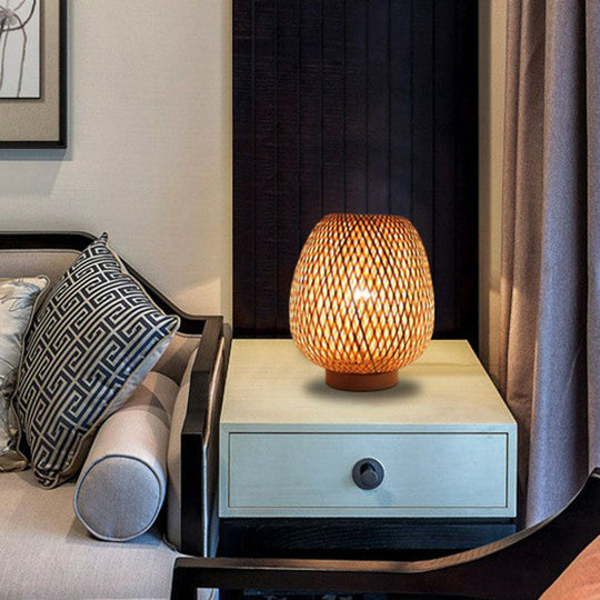 Bamboo Handwoven Lantern Nightstand Lamp - Contemporary Single-Bulb Table Light