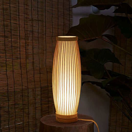 Elegant Bamboo Nightstand Lamp: Asian Style Table Lighting With Wood Base For Tea Room