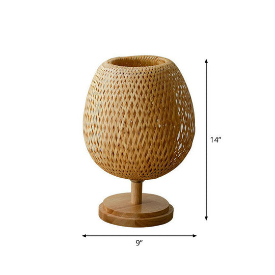 Nordic Style Bamboo Wood Table Lamp - Wineglass Design 1 Bulb Nightstand Light For Bedroom