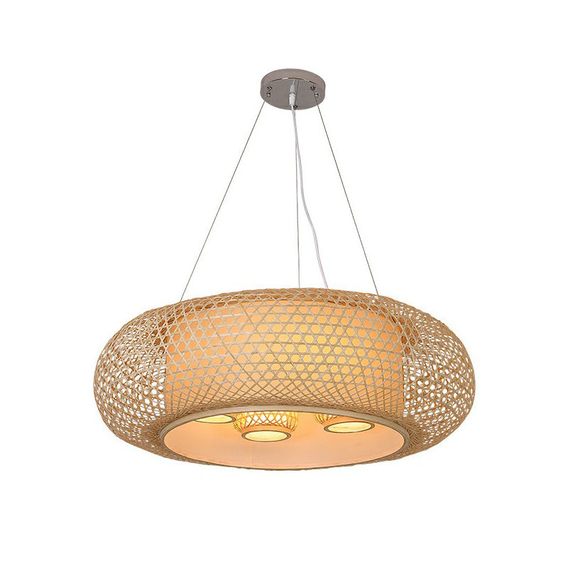 Pumpkin Bamboo Ceiling Light Fixture - South-East Asian Design 4 Bulbs Wood Chandelier