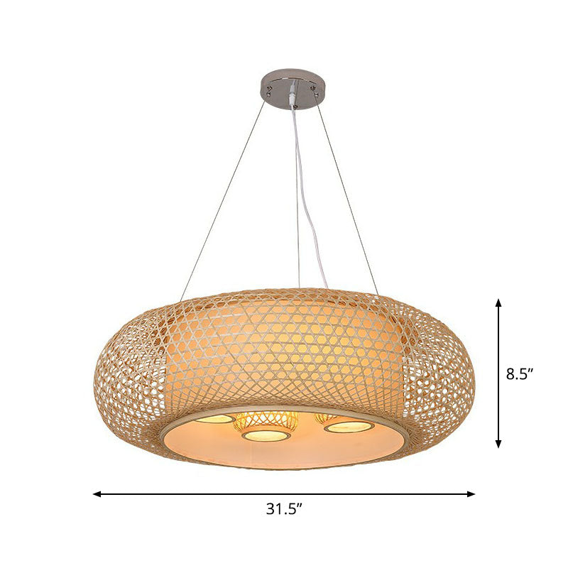 Pumpkin Bamboo Ceiling Light Fixture - South-East Asian Design 4 Bulbs Wood Chandelier