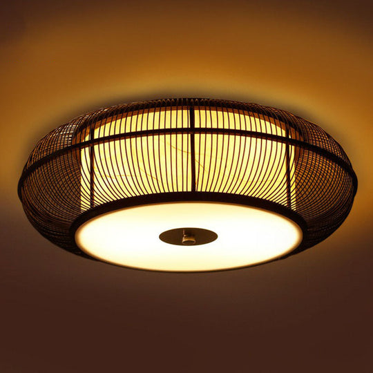 Bamboo Curved Drum Flush Light - Asian Style Ceiling Fixture