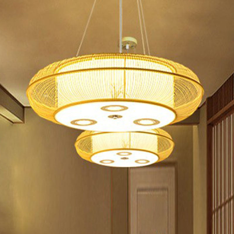 Sleek Bamboo Drum Chandelier - Modern Pendant Light For Restaurants