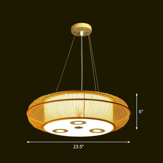 Sleek Bamboo Drum Chandelier - Modern Pendant Light For Restaurants