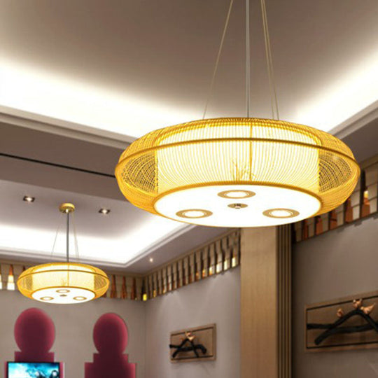 Sleek Bamboo Drum Chandelier - Modern Pendant Light For Restaurants