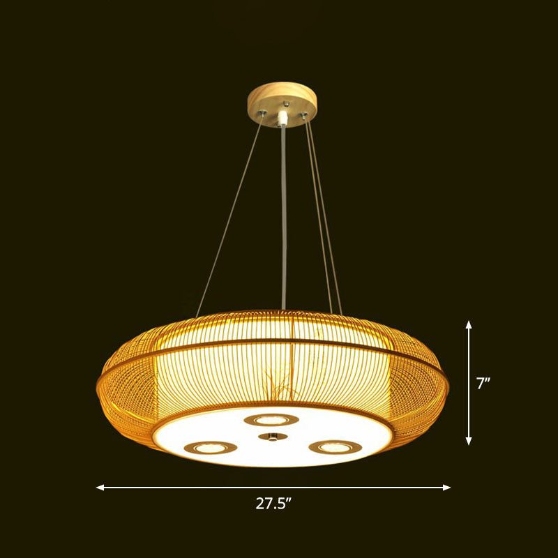 Sleek Bamboo Drum Chandelier - Modern Pendant Light For Restaurants