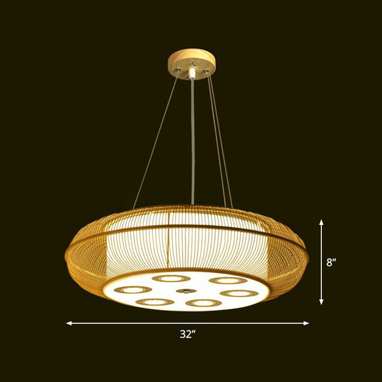 Sleek Bamboo Drum Chandelier - Modern Pendant Light For Restaurants