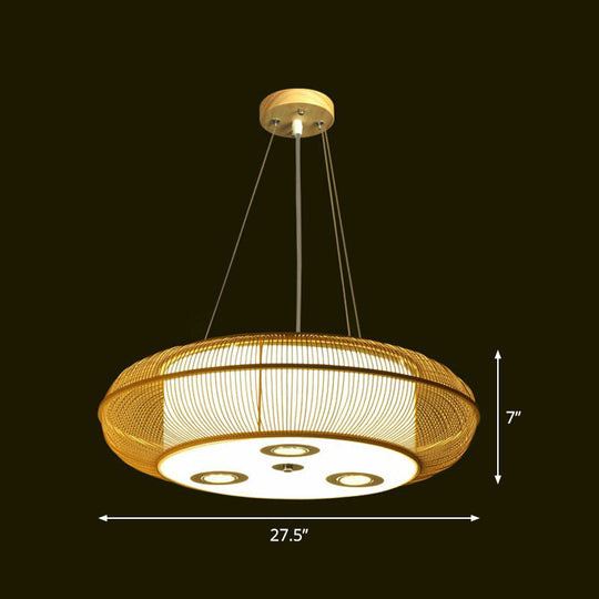 Sleek Bamboo Drum Chandelier - Modern Pendant Light For Restaurants