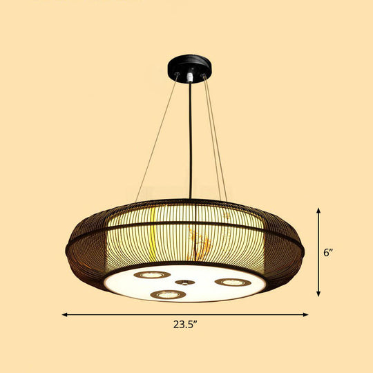 Sleek Bamboo Drum Chandelier - Modern Pendant Light For Restaurants