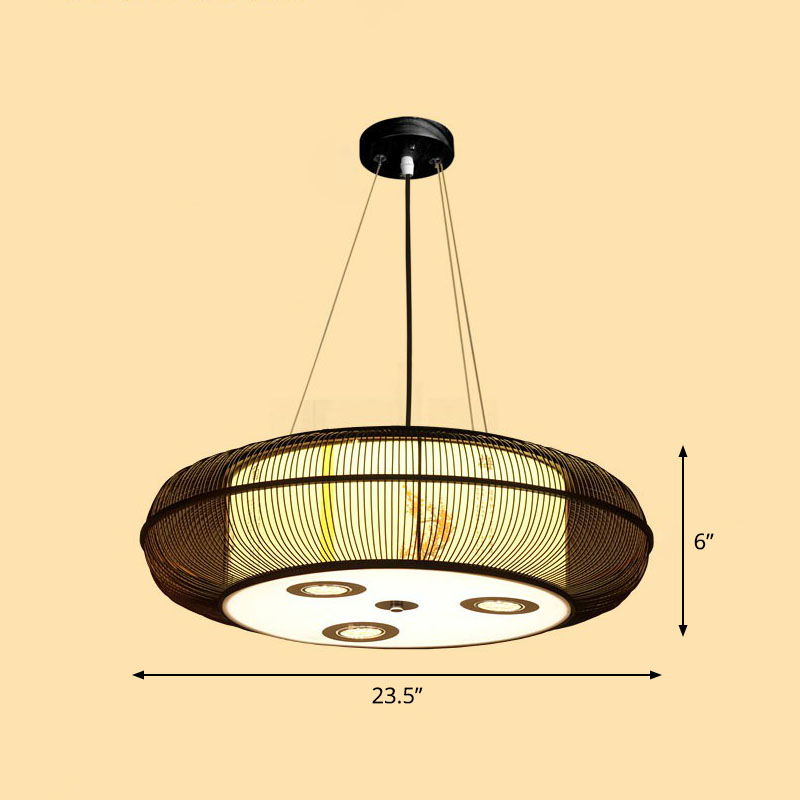 Sleek Bamboo Drum Chandelier - Modern Pendant Light For Restaurants Brown / 23.5