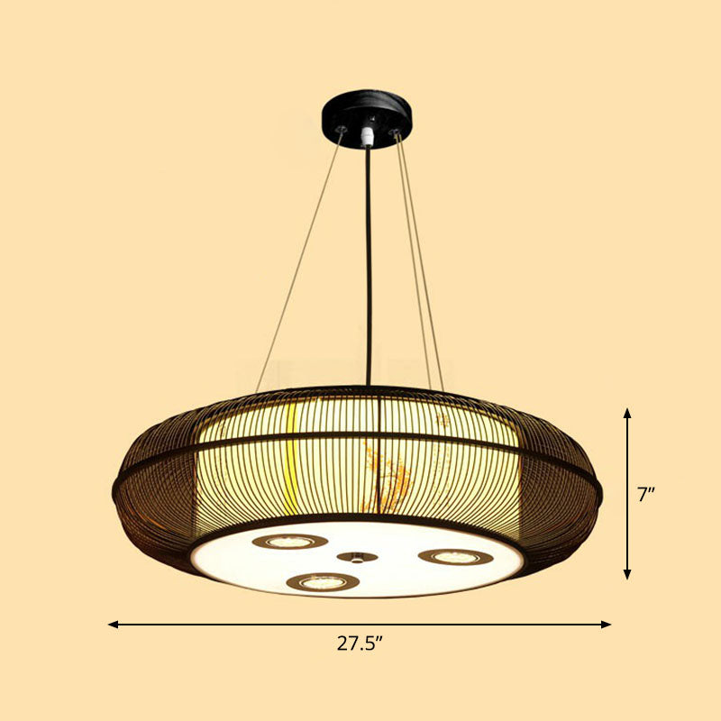 Sleek Bamboo Drum Chandelier - Modern Pendant Light For Restaurants