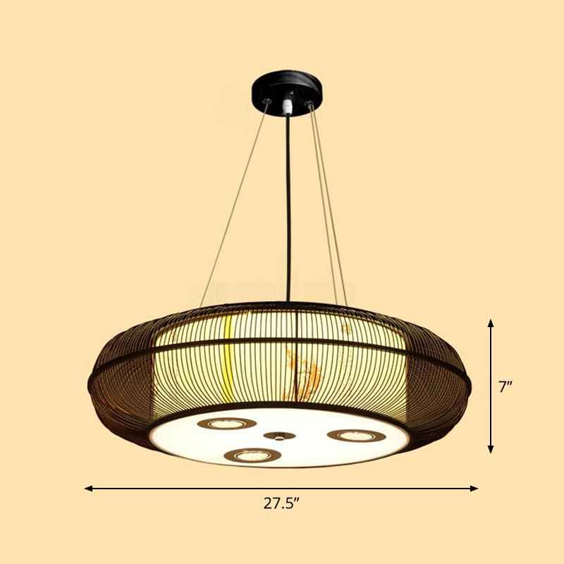 Sleek Bamboo Drum Chandelier - Modern Pendant Light For Restaurants Brown / 27.5