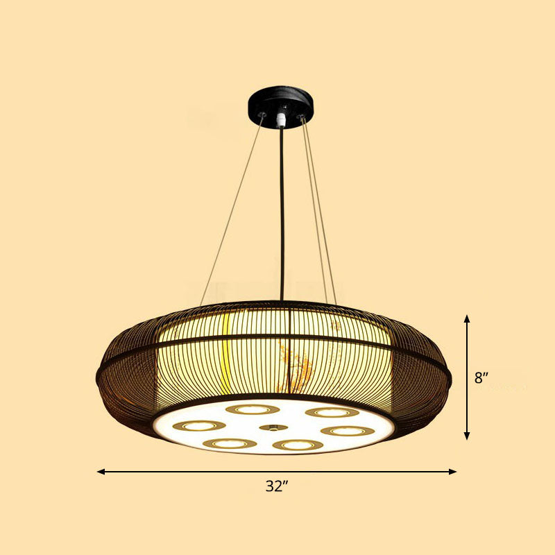 Sleek Bamboo Drum Chandelier - Modern Pendant Light For Restaurants