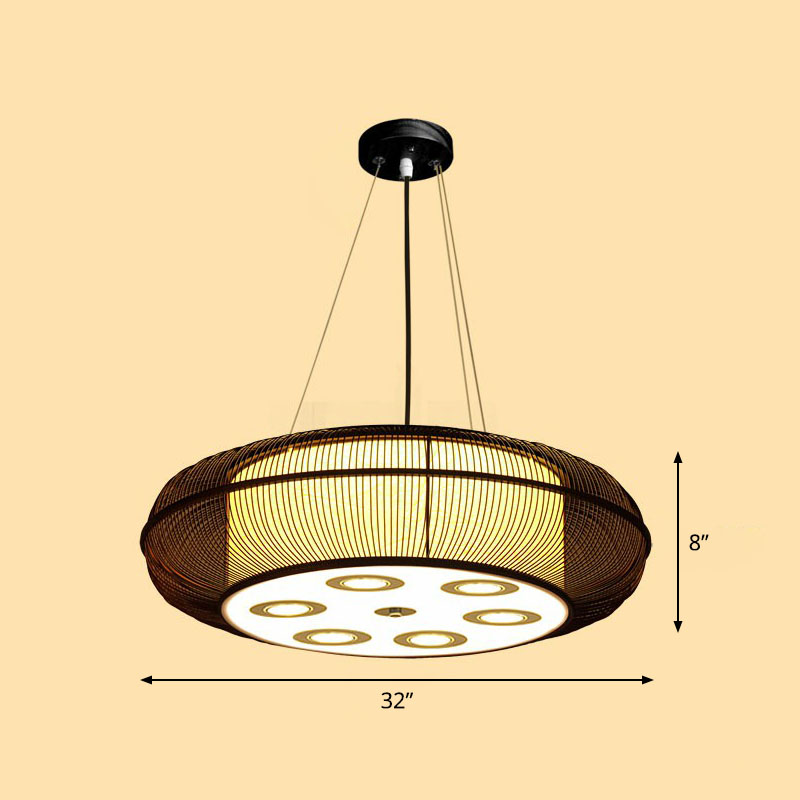 Sleek Bamboo Drum Chandelier - Modern Pendant Light For Restaurants Coffee / 32