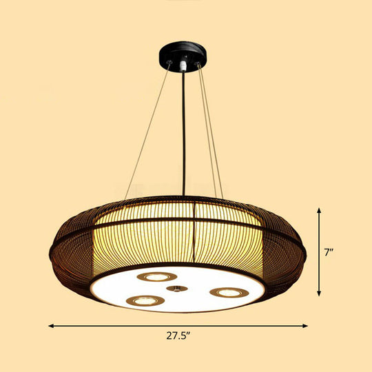 Sleek Bamboo Drum Chandelier - Modern Pendant Light For Restaurants Coffee / 27.5