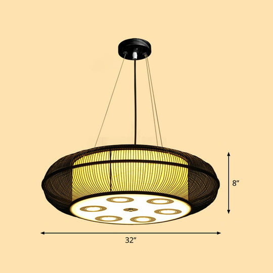 Sleek Bamboo Drum Chandelier - Modern Pendant Light For Restaurants Black / 32