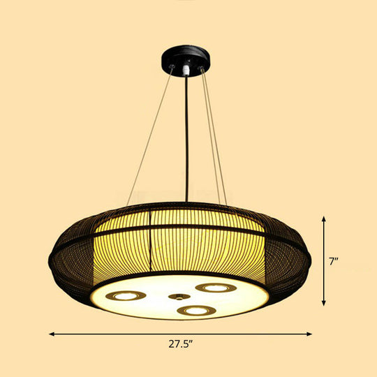 Sleek Bamboo Drum Chandelier - Modern Pendant Light For Restaurants