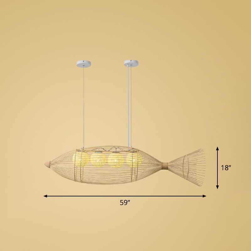 Modern Fish Chandelier Pendant Light: Bamboo Tea Room Hanging Lamp In Wood 4 /