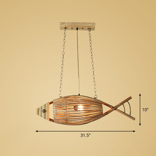 Modern Fish Chandelier Pendant Light: Bamboo Tea Room Hanging Lamp In Wood