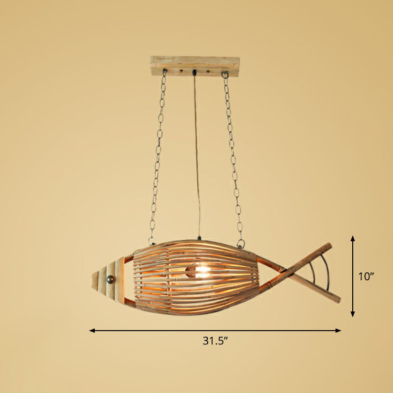 Modern Fish Chandelier Pendant Light: Bamboo Tea Room Hanging Lamp In Wood 1 /