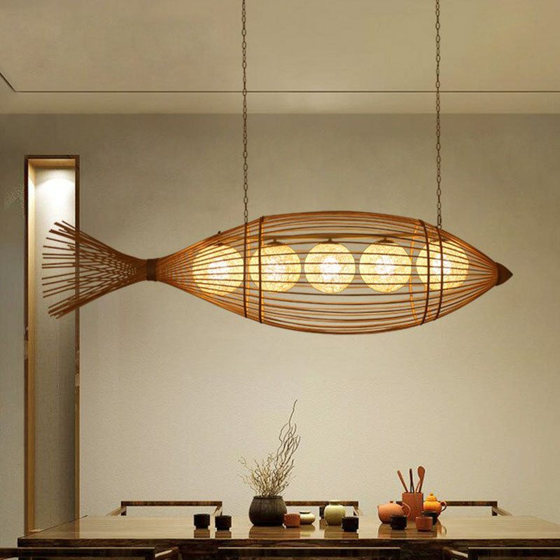 Fish Tea Room Chandelier: Handcrafted Bamboo Pendant Light In Minimalist Wood Design