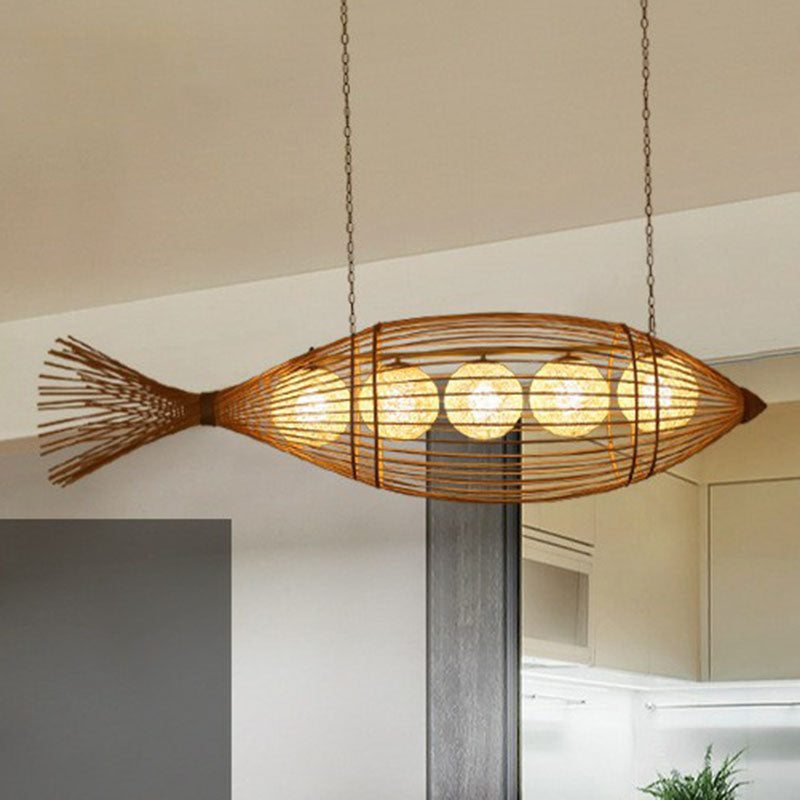 Fish Tea Room Chandelier: Handcrafted Bamboo Pendant Light In Minimalist Wood Design