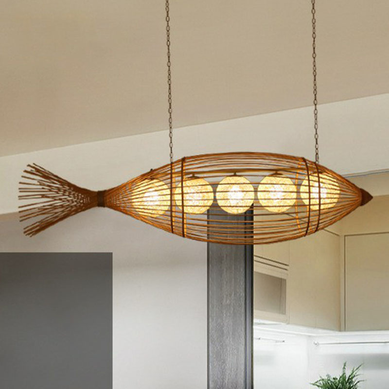 Fish Tea Room Chandelier: Handcrafted Bamboo Pendant Light In Minimalist Wood Design 5 /