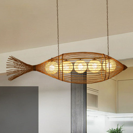 Fish Tea Room Chandelier: Handcrafted Bamboo Pendant Light In Minimalist Wood Design 5 /