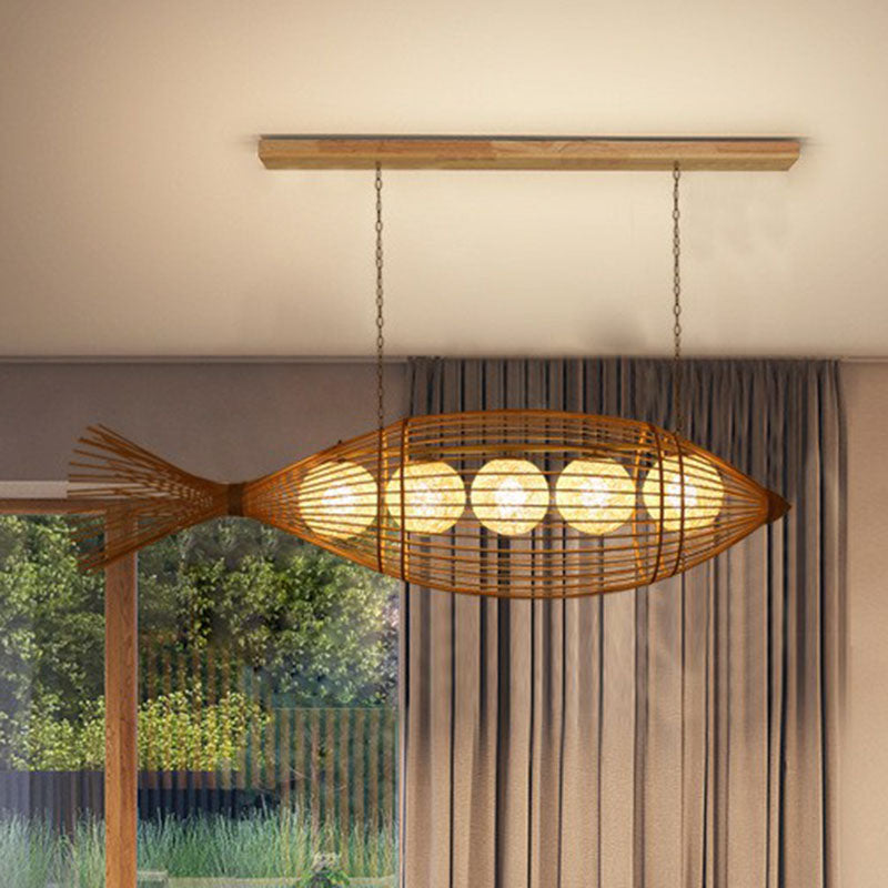 Fish Tea Room Chandelier: Handcrafted Bamboo Pendant Light In Minimalist Wood Design