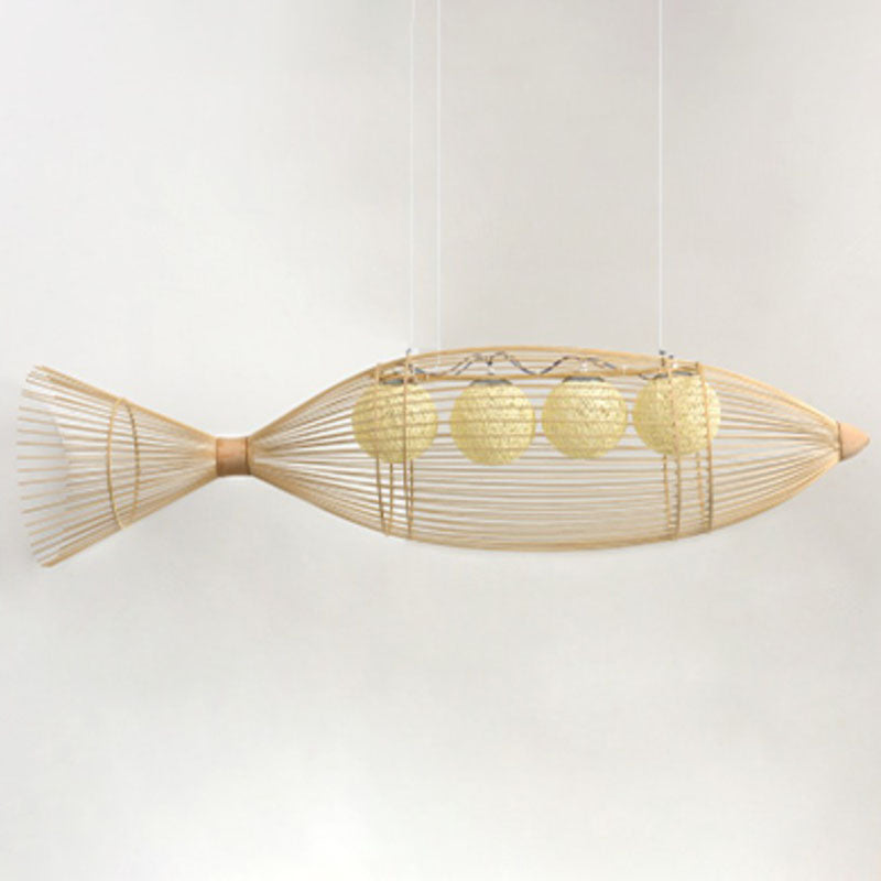 Fish Tea Room Chandelier: Handcrafted Bamboo Pendant Light In Minimalist Wood Design