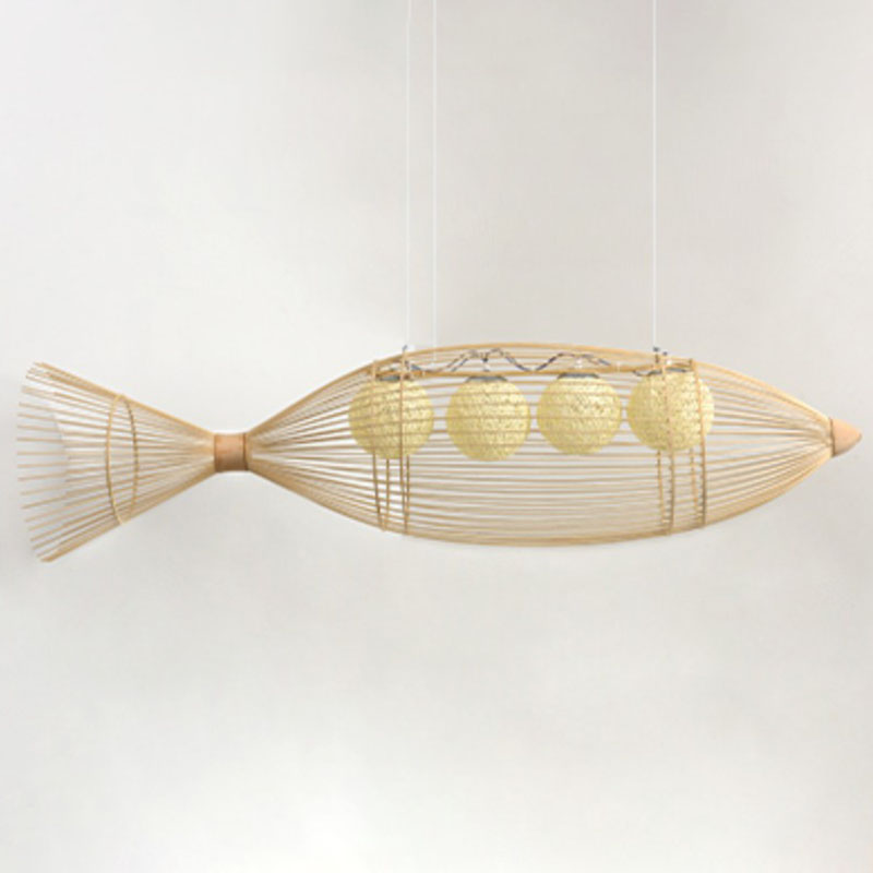 Fish Tea Room Chandelier: Handcrafted Bamboo Pendant Light In Minimalist Wood Design 4 /