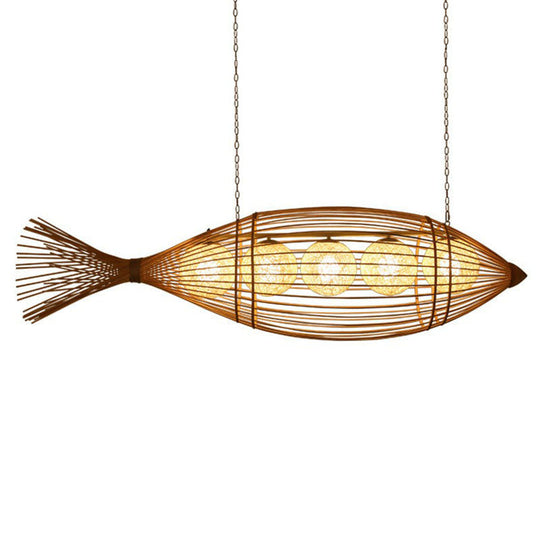 Fish Tea Room Chandelier: Handcrafted Bamboo Pendant Light In Minimalist Wood Design