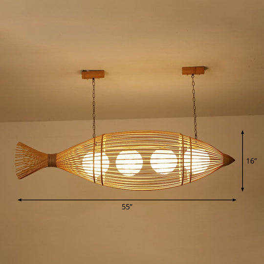 Bamboo Fish-Shaped Southeast Asian Chandelier With 3 Bulbs Ceiling Lighting Fixture