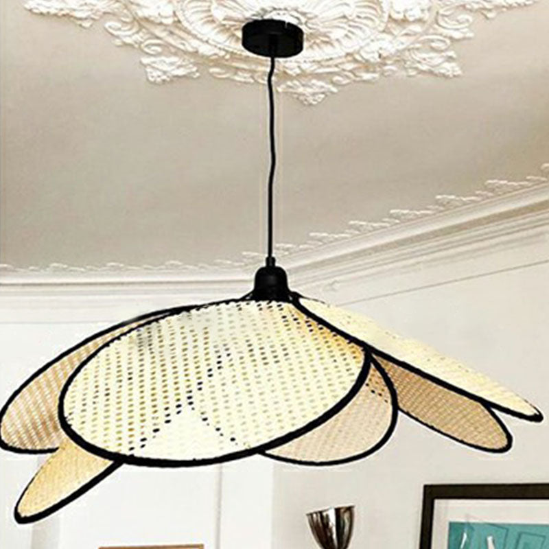 Rattan Hanging Lamp: Asian Style Wood Ceiling Light For Tea Room Flower-Inspired Design