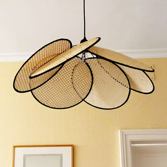 Rattan Hanging Lamp: Asian Style Wood Ceiling Light For Tea Room Flower-Inspired Design