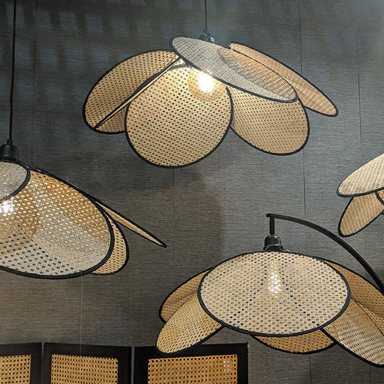 Rattan Hanging Lamp: Asian Style Wood Ceiling Light For Tea Room Flower-Inspired Design