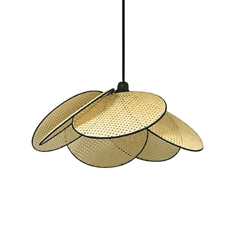 Rattan Hanging Lamp: Asian Style Wood Ceiling Light For Tea Room Flower-Inspired Design