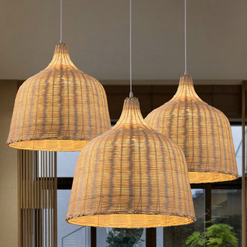 1-Light Bamboo Suspension Pendant Light: Simplicity & Elegance For Restaurants