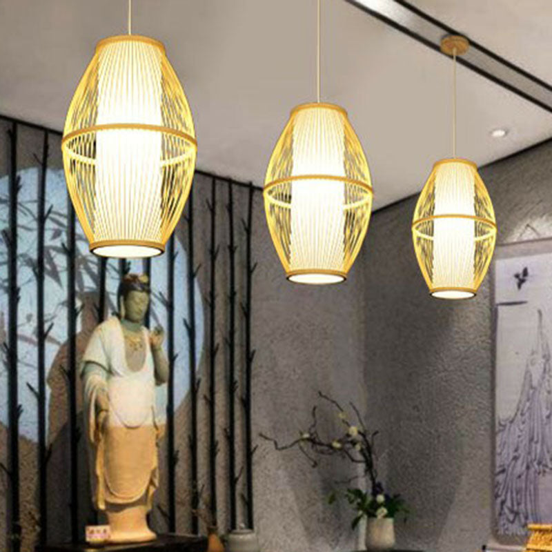 Handcrafted Bamboo Pendant Ceiling Light - Chinese Style Single For Restaurant Ambience