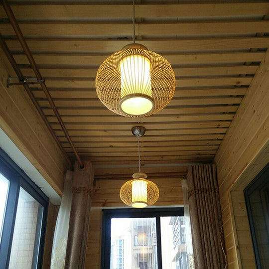 Handcrafted Bamboo Pendant Ceiling Light - Chinese Style Single For Restaurant Ambience